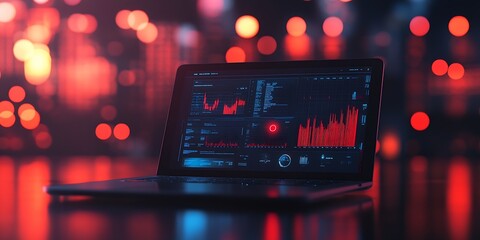 Close-up of an advanced analytics dashboard on a laptop showing colorful graphs and performance insights : Generative AI
