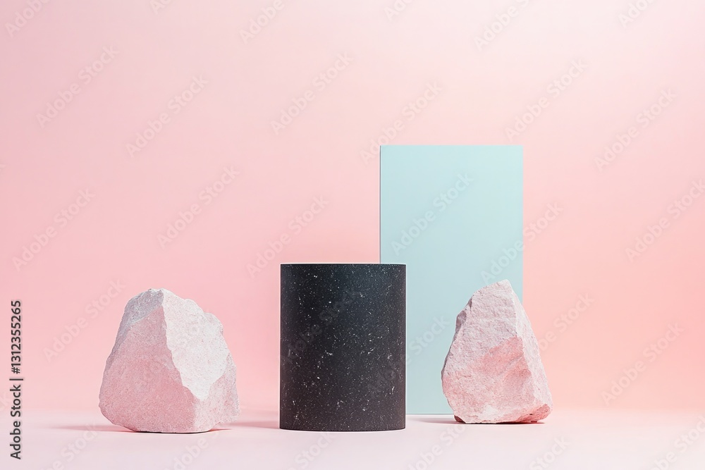 Poster monochrome podium with clean matte finishes positioned in minimalist studio with ample copy space