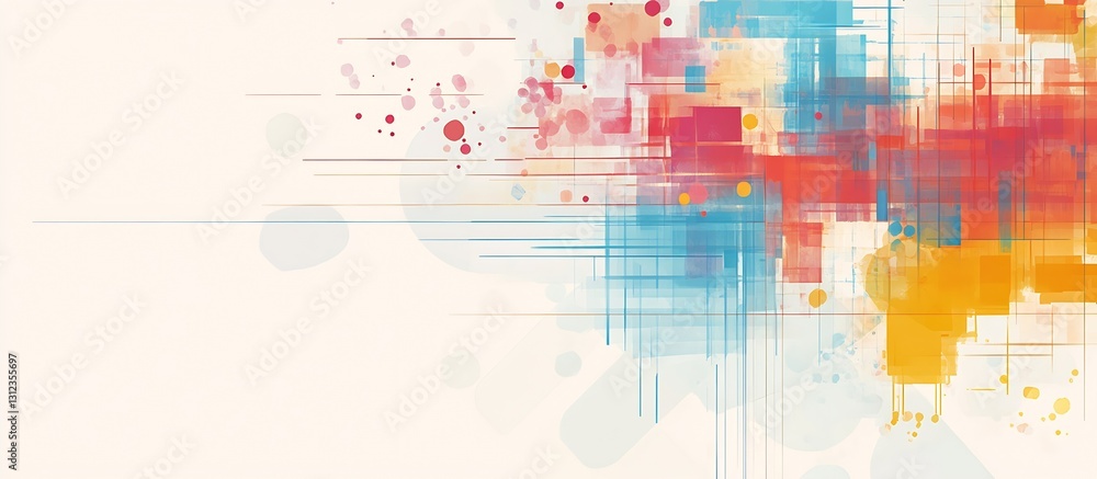 Poster vibrant abstract artwork featuring colorful splashes of paint and geometric shapes for contemporary 
