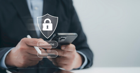 Security login password authentication concept with a businessman using a smartphone. Digital...