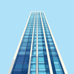 A flat 2D vector of a modern skyscraper with reflective glass facades.