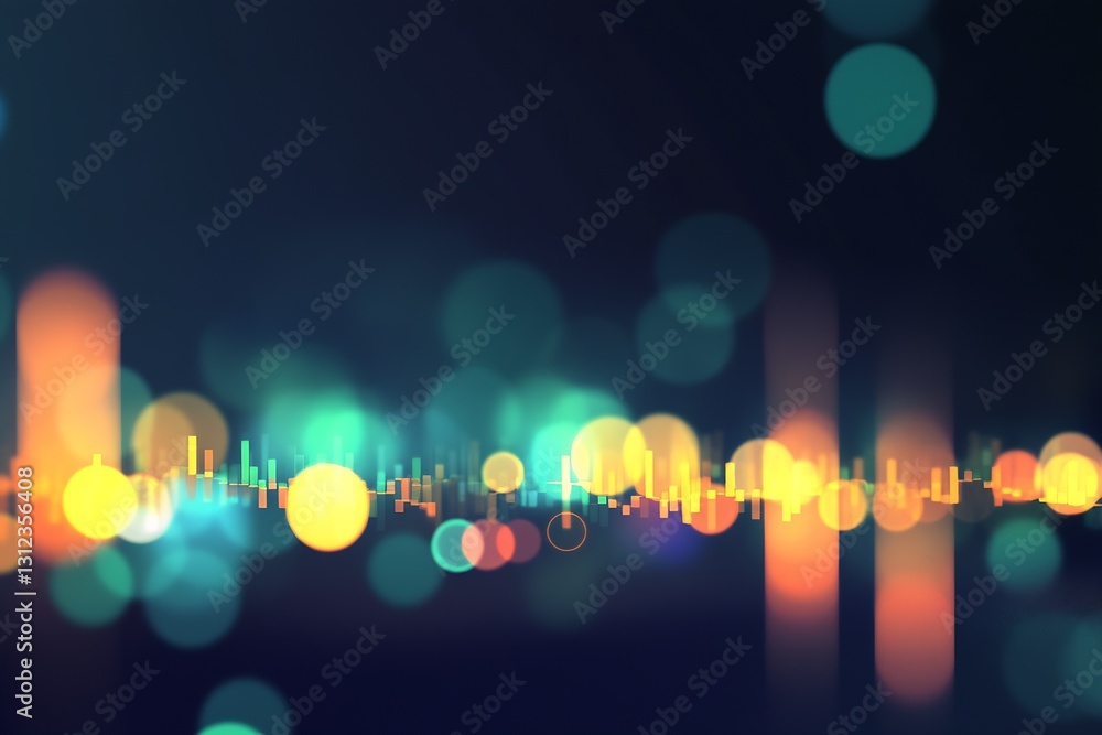 Poster Vibrant abstract sound wave design with bright bokeh lights creating a mesmerizing visual effect : Generative AI