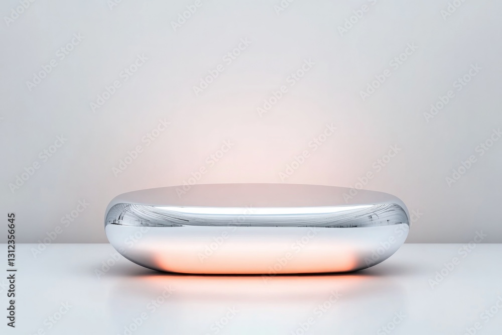Poster polished reflective podium with seamless surfaces highlighted under diffused lighting in minimal set