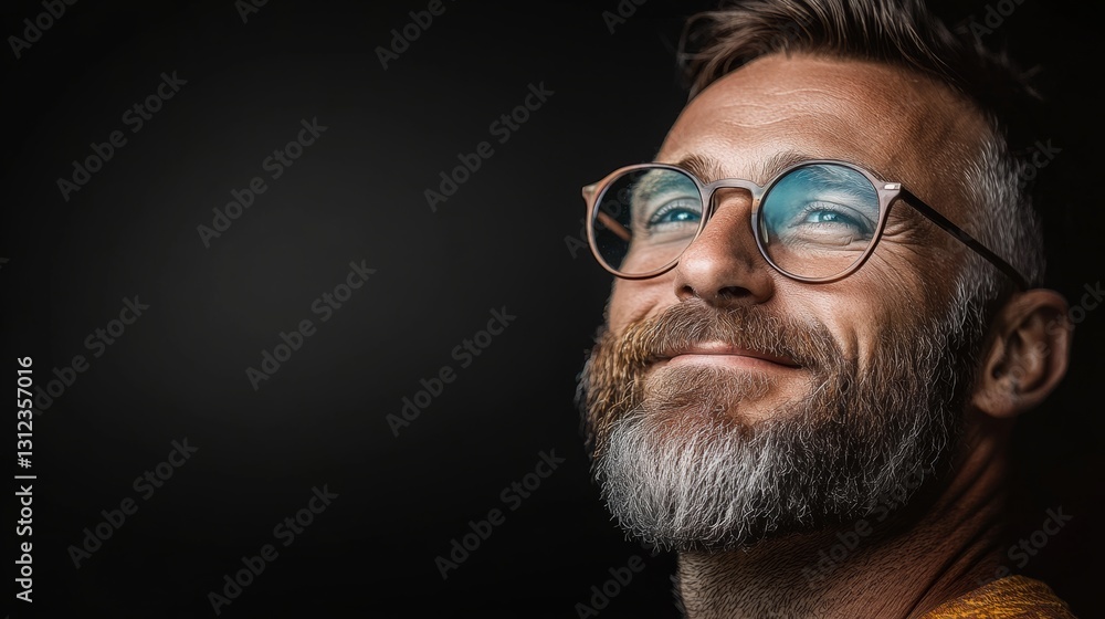 Aufkleber man with glasses is smiling and looking at the camera. the image has a mood of happiness and positiv