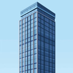 A flat 2D vector of a modern skyscraper with reflective glass facades.