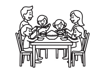 Family Enjoying Meal Together - Vector Illustration of Family Dining at the Table