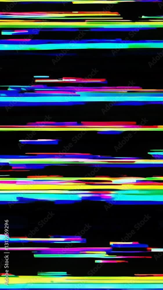 Poster vibrant glitch transition with dynamic horizontal color fragments