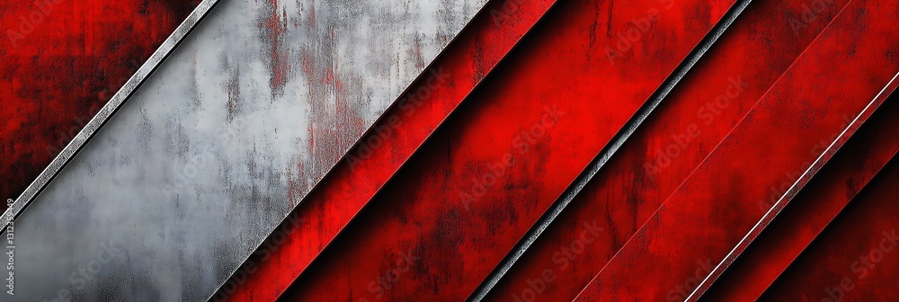Fototapete abstract industrial design featuring bold red and gray metallic textures in a layered diagonal patte