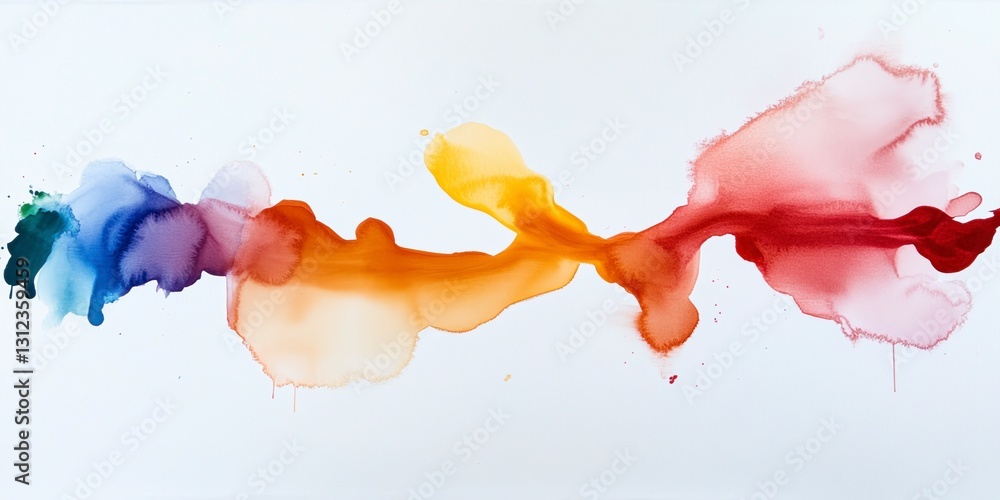 Poster abstract watercolor painting with vibrant color gradients transitioning from blue to red, creating a