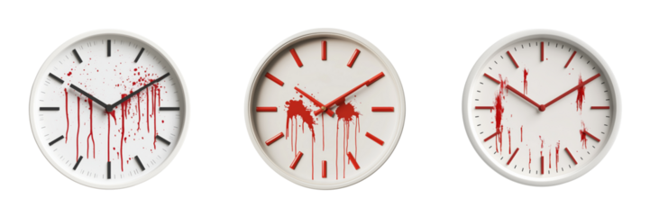 Bloodstained Clocks Symbolizing Time and Mortality in Art Isolated on a Transparent Background