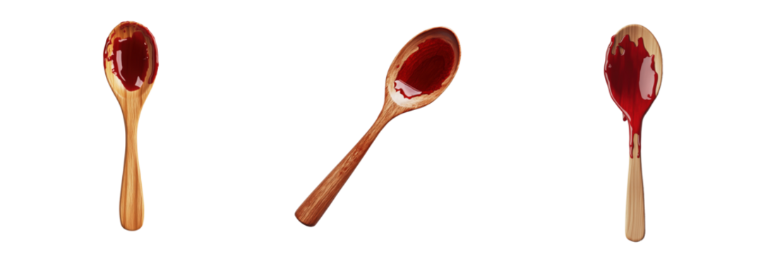 Three Wooden Spoons with Blood Isolated on a Transparent Background - Powered by Adobe