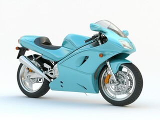 Obraz premium Light Blue Sportbike Motorcycle on White Background