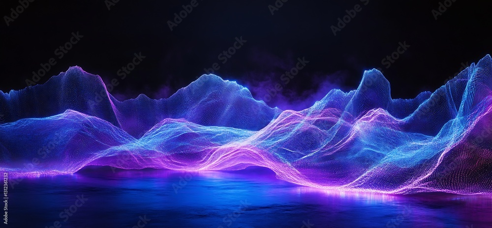Poster Dynamic wave patterns of light in vibrant colors creating an immersive digital landscape : Generative AI