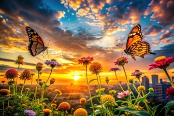 Sunset Butterfly Silhouettes Urban Exploration Photography - Serene Nature Scene