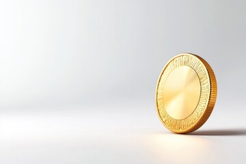 single gold coin placed prominently against soft-focus background symbolizing wealth with ample copy space