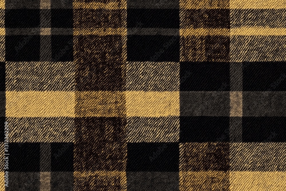 Poster seamless wool plaid fabric pattern featuring black and yellow colors. the design includes various si