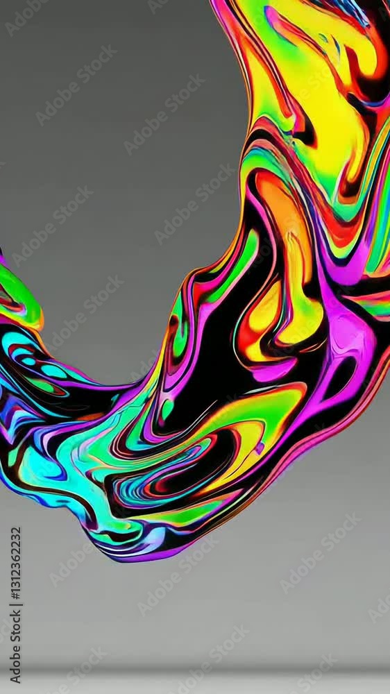 Poster vibrant abstract paint flow creating colorful swirls in motion on a neutral background