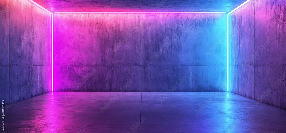 Poster Dynamic and colorful wall with neon elements creating a modern atmosphere for visuals : Generative AI