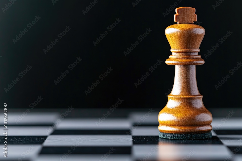 Poster single pawn from chess set placed on empty black square of chessboard captured under dramatic lighti