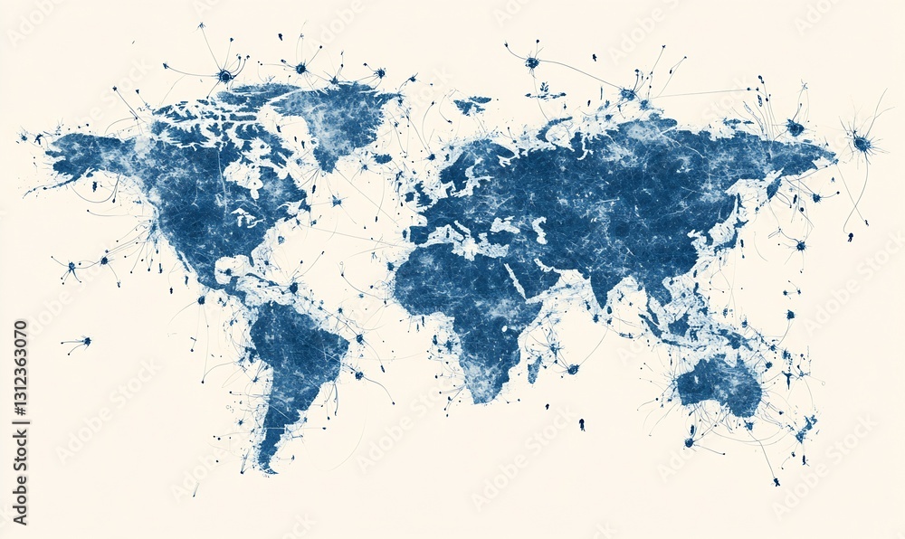 Aufkleber stylish world map design in shades of blue highlighting interconnectivity between continents : gener