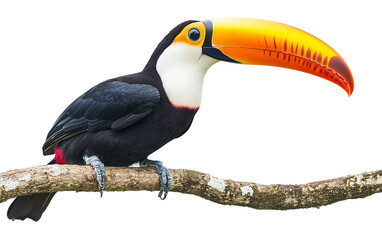 Obraz premium A Stunning Toucan Resting Gracefully with Its Brightly Hued Beak on Display Isolated on transparent background PNG