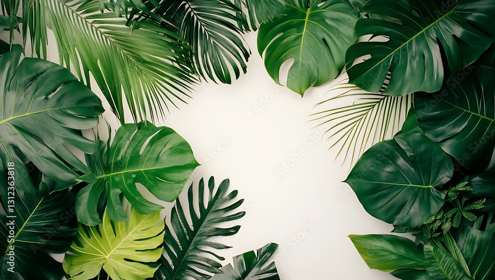 Poster diverse arrangement of lush green leaves creating a tranquil and inviting atmosphere ideal for inter