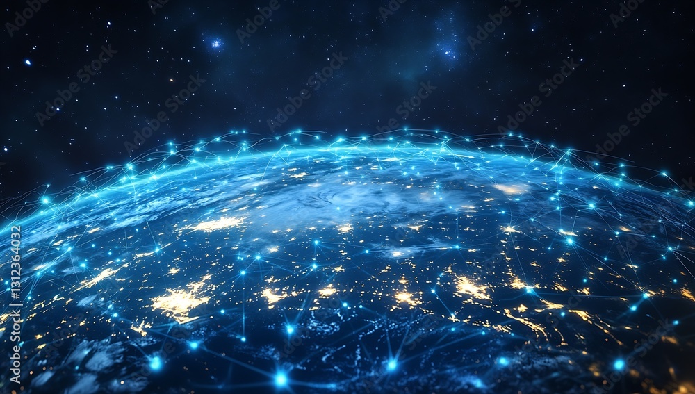 Poster stunning aerial view of earth illuminated by city lights in a vast network of connections : generati
