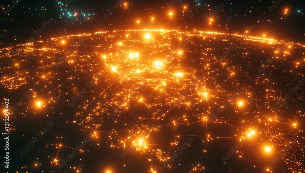 Leinwandbilder brilliant illuminated view of the world showing energy networks overlaid on a dark starry background