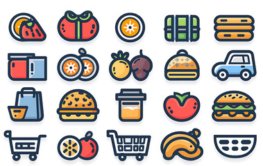 Food & Grocery Icon Set &ndash; Fresh, Fast, and Packaged Foods