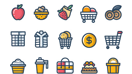 Food & Grocery Icon Set – Fresh, Fast, and Packaged Foods
