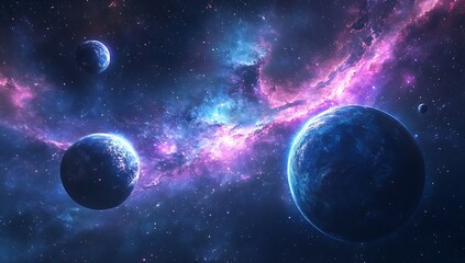 Obraz premium Breathtaking celestial view featuring dynamic planets amidst a colorful cosmic backdrop : Generative AI