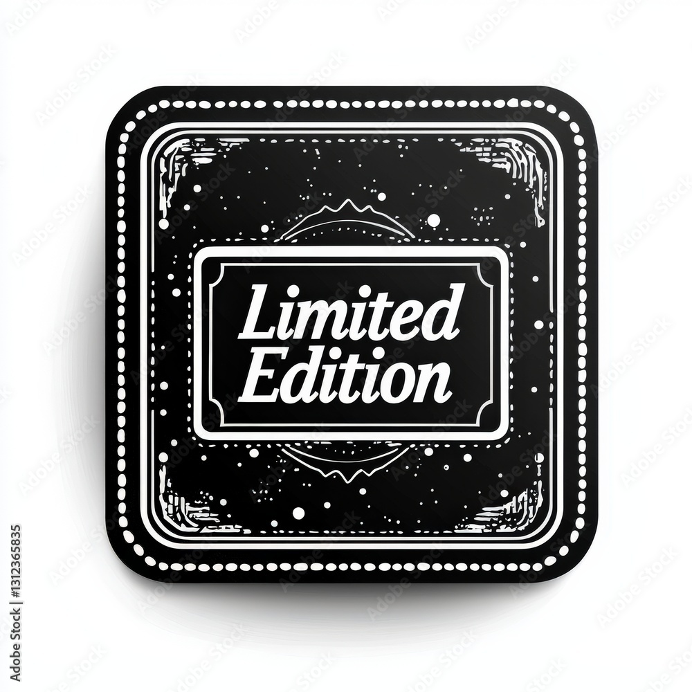 Poster black square badge design featuring limited edition text with decorative elements and unique backgro