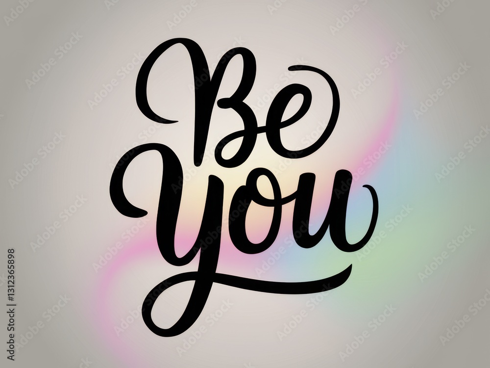 Poster inspirational text be you in elegant script on a colorful background