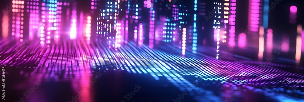 Aufkleber Abstract digital art featuring vibrant and colorful light patterns in a futuristic setting : Generative AI