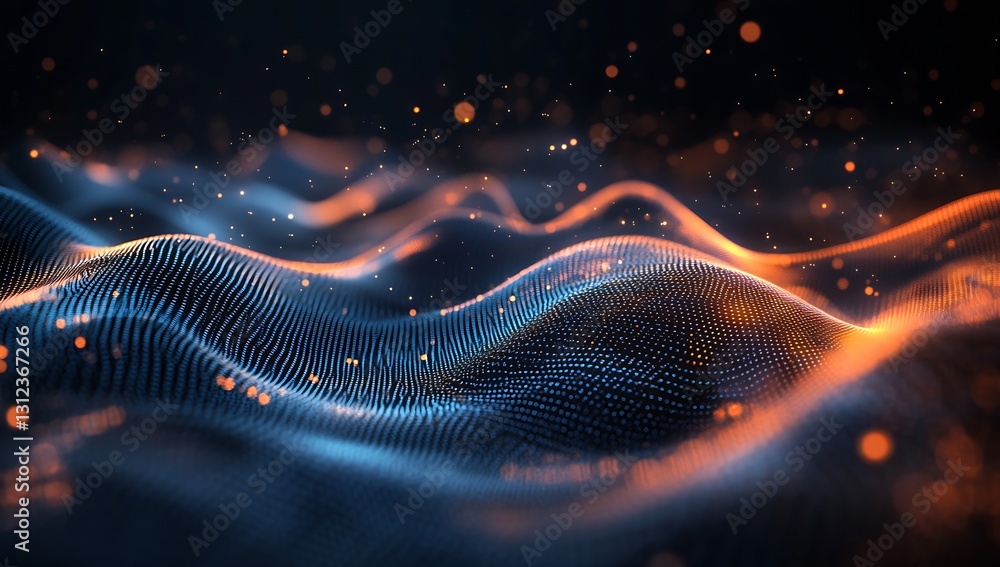 Poster Captivating undulating waves with glowing elements forming a rich texture in contemporary design : Generative AI