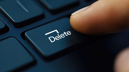 Finger Pressing Delete Key on Dark Keyboard Digital Removal Concept