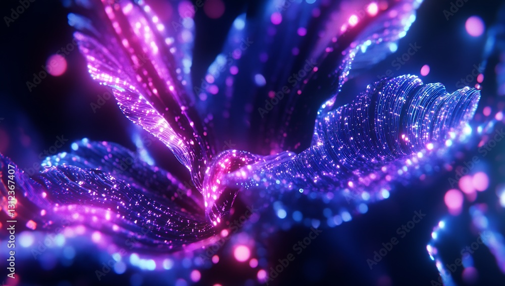 Poster Stunning close-up of luminous flowing strands with colorful lights creating a mesmerizing digital effect : Generative AI