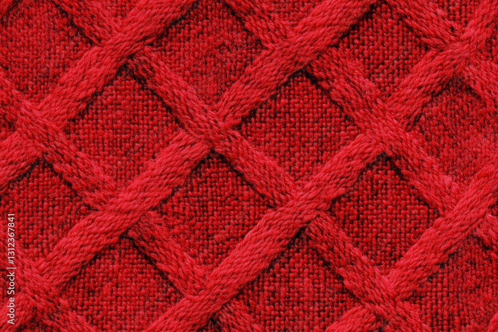 Poster seamless wool textured red fabric with a diamond pattern, showcasing intricate weaving and a rich co