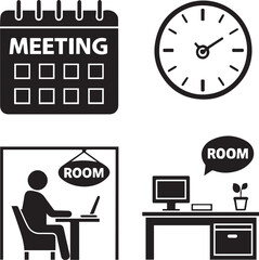 set of meeting related black icons edirable stroke vector