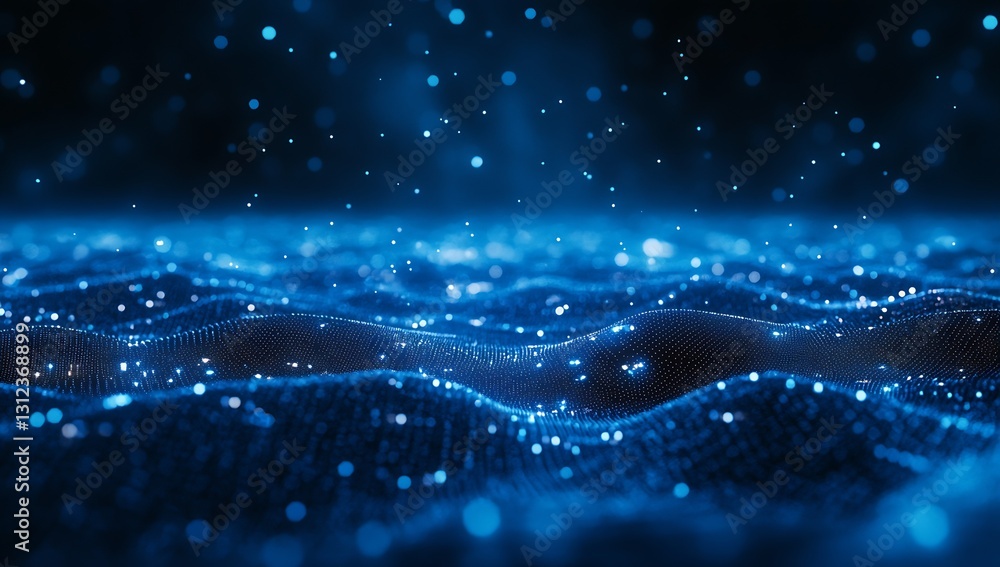 Fototapete Abstract digital waves shimmering with blue particles creating a mesmerizing cosmic-like background : Generative AI