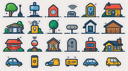 Obraz premium Smart Home & Security Icon Set – Modern Technology & Automation
