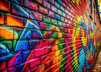 Fototapeta premium Urban Graffiti Brick Wall Texture: Rich Spray Paint Patterns & Colors
