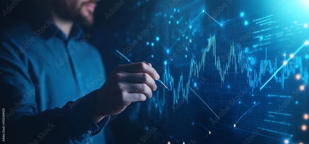 Aufkleber Man Analyzing Stock Market Trends Using Advanced Graphical Interface : Generative AI