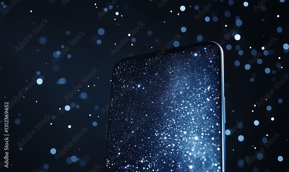 Poster High-tech smartphone display showcasing a mesmerizing starry sky background with bokeh effect for modern design : Generative AI