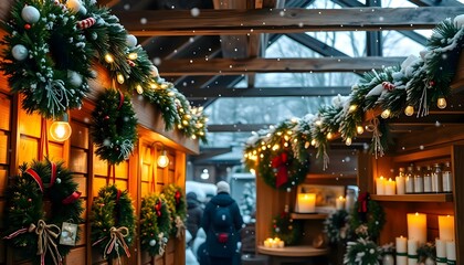 Obraz premium a store with christmas wreaths and candles