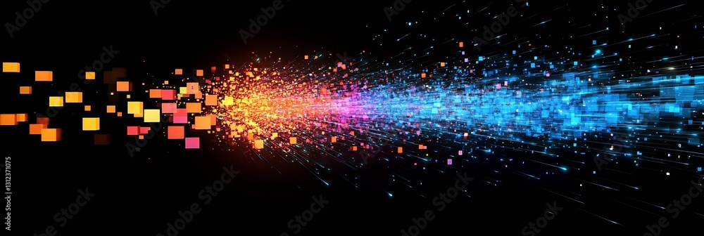 Poster colorful explosion of pixels and dots creating a sense of movement and energy : generative ai