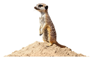 Fototapeta premium A Curious Meerkat Standing Tall on a Sandy Mound Observing Its Surroundings Isolated on transparent background PNG