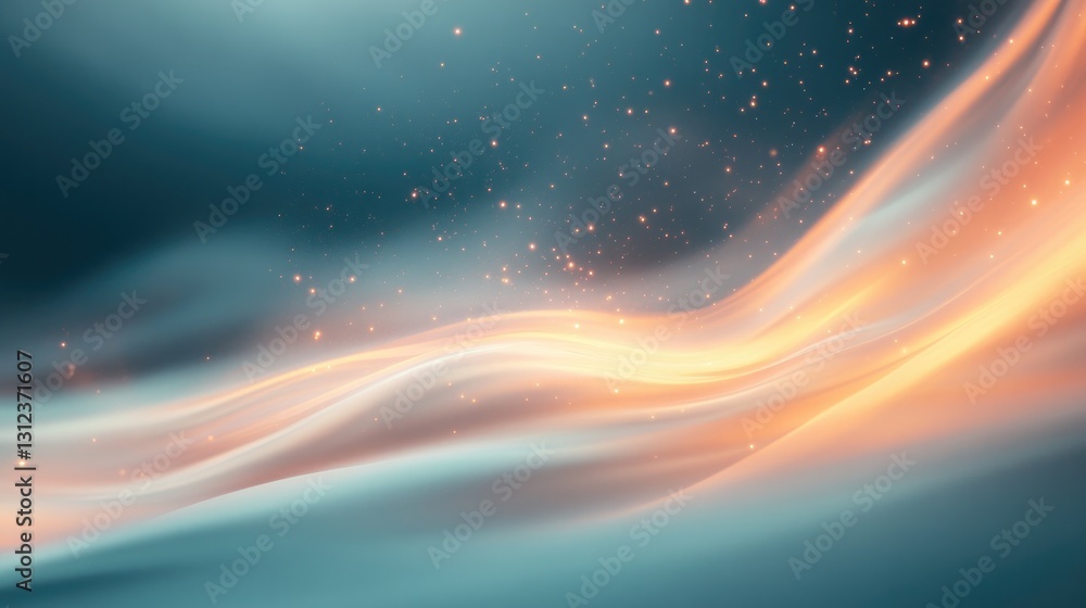 Poster abstract visualization of galactic elements with swirling colors and star-like spots on soft dark ba