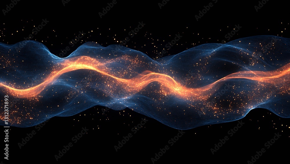 Leinwandbilder Dynamic particles flowing in wave formations create captivating abstract visuals on a dark backdrop : Generative AI