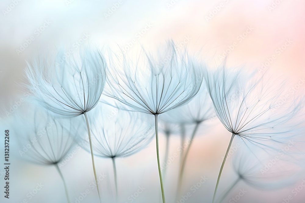 Aufkleber gentle dandelion seeds floating gracefully in a soft color palette evoking feelings of peace and tra